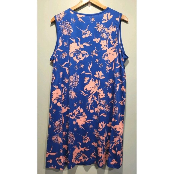 J Jill Fit Zip Scoop Neck Racer Back Dress Stretch Sleeveless Blue Floral 2X - Picture 5 of 6